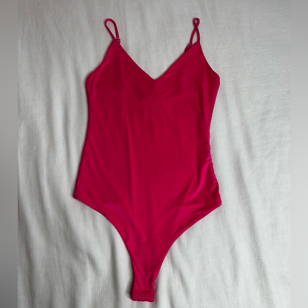 FASHION NOVA neon hot pink v neck bodysuit